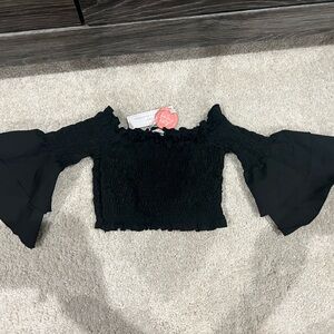 Black Off-Shoulder Bell Sleeve Top